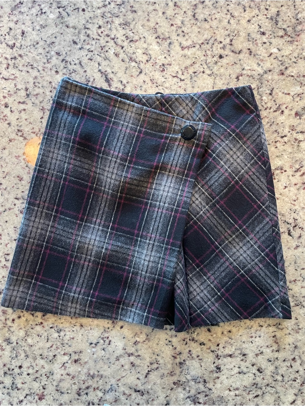 Plaid Wrap-Front wool blend Womens skirt in Black/Gray/purple 10